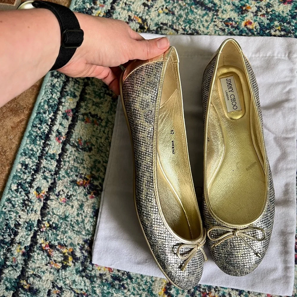 Jimmy Choo Walsh shimmer cheetah print flats